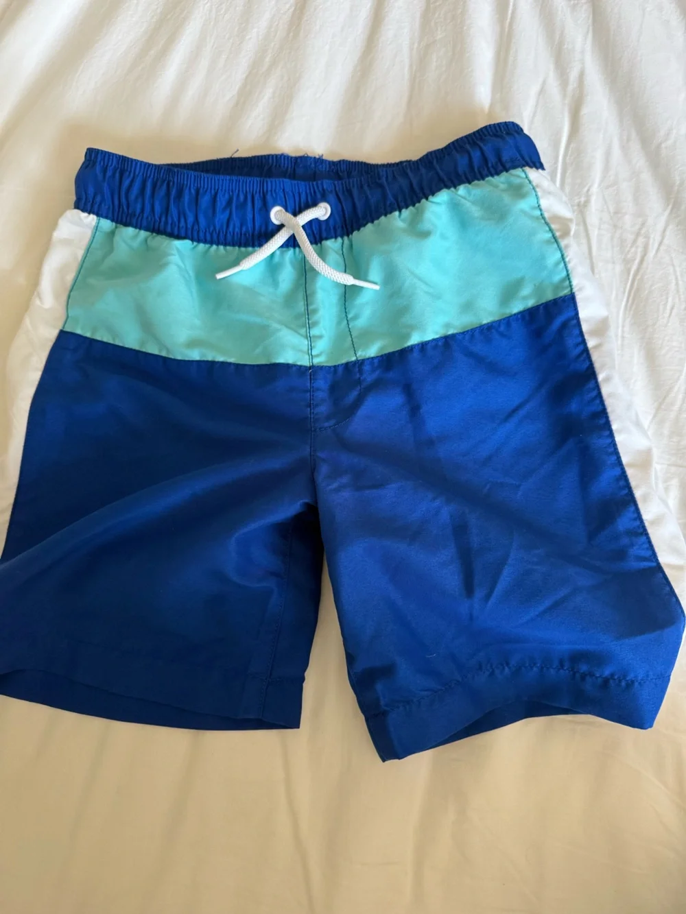 Boys 2 Gradient Ocean Stripe Swim Trunks - Orange, Teal & Blue size 10